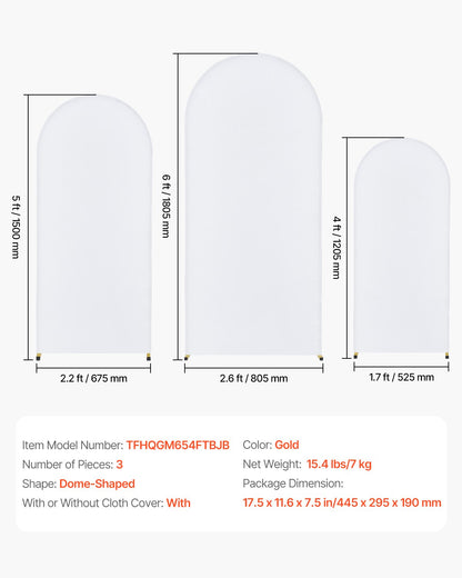 Hochzeitsbogen-Hintergrundständer, 3er-Set, stabiler Metallständer mit Kofferverbindung und Querverstrebung, einfach aufzubauender goldener Ständer mit hochwertigem Gaze-Gewebe, ideal für Geburtstage, Feiern und Feiertage