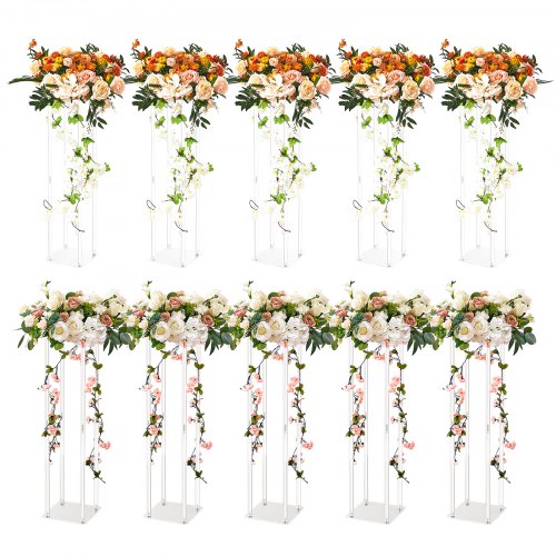10 Stück 60 cm hohe Blumenständer für Hochzeiten, mit Acryllaminat, Acrylvasen-Säulen-Geometrie-Mittelstückständer, Blumenpräsentationsständer für T-Bühnen-Veranstaltungen, Empfänge, Partydekoration, Zuhause