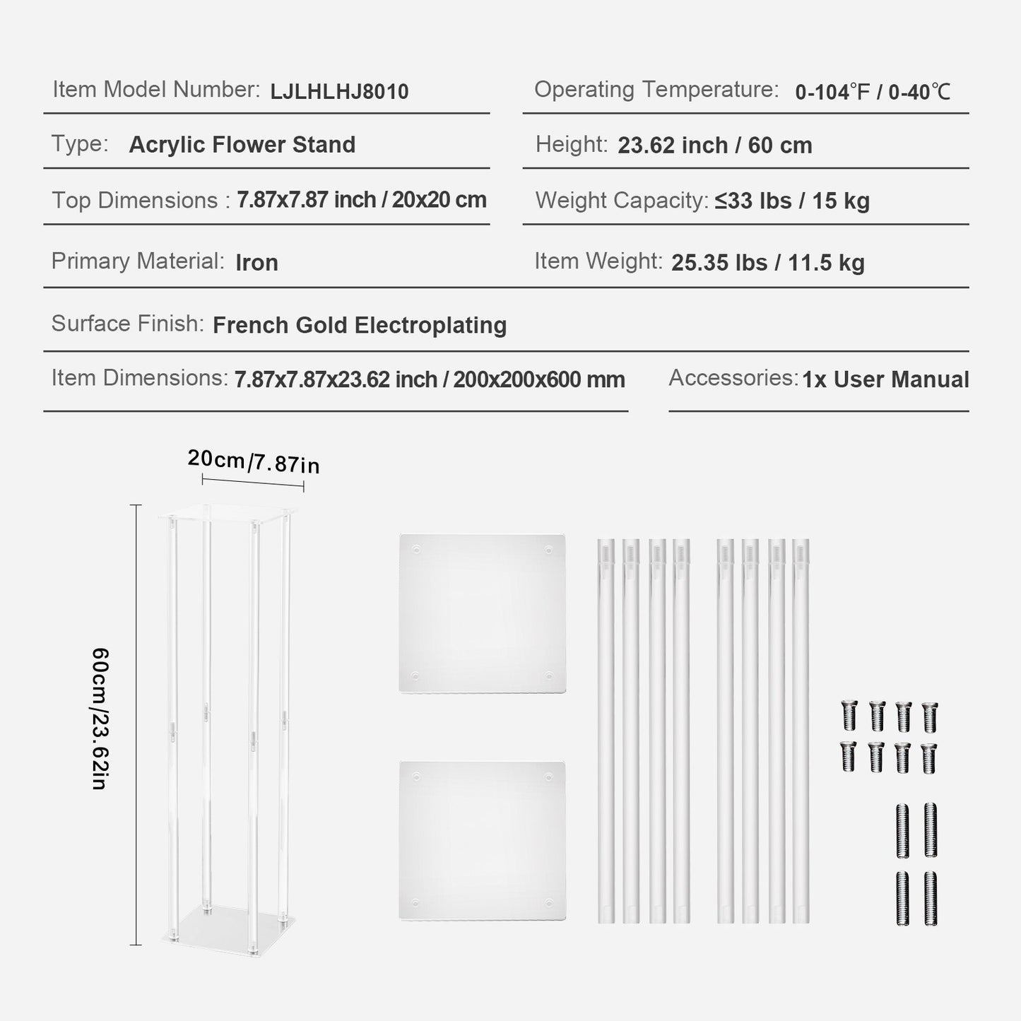 10 Stück 60 cm hohe Blumenständer für Hochzeiten, mit Acryllaminat, Acrylvasen-Säulen-Geometrie-Mittelstückständer, Blumenpräsentationsständer für T-Bühnen-Veranstaltungen, Empfänge, Partydekoration, Zuhause