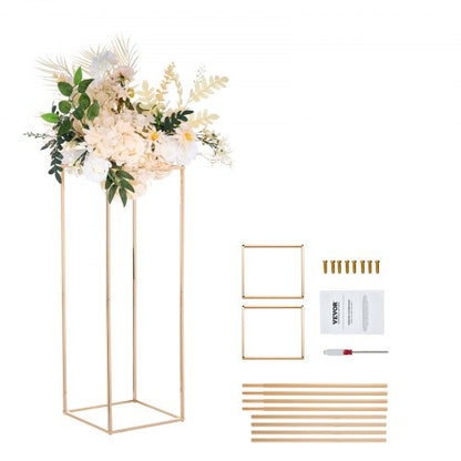 2 Stück 80 cm hohe Blumenständer für Hochzeiten, geometrische Tischdekorationen aus Metall in Vasenform, rechteckige Blumenständer in Gold für Bühnen, Empfänge, Partydekorationen und Zuhause