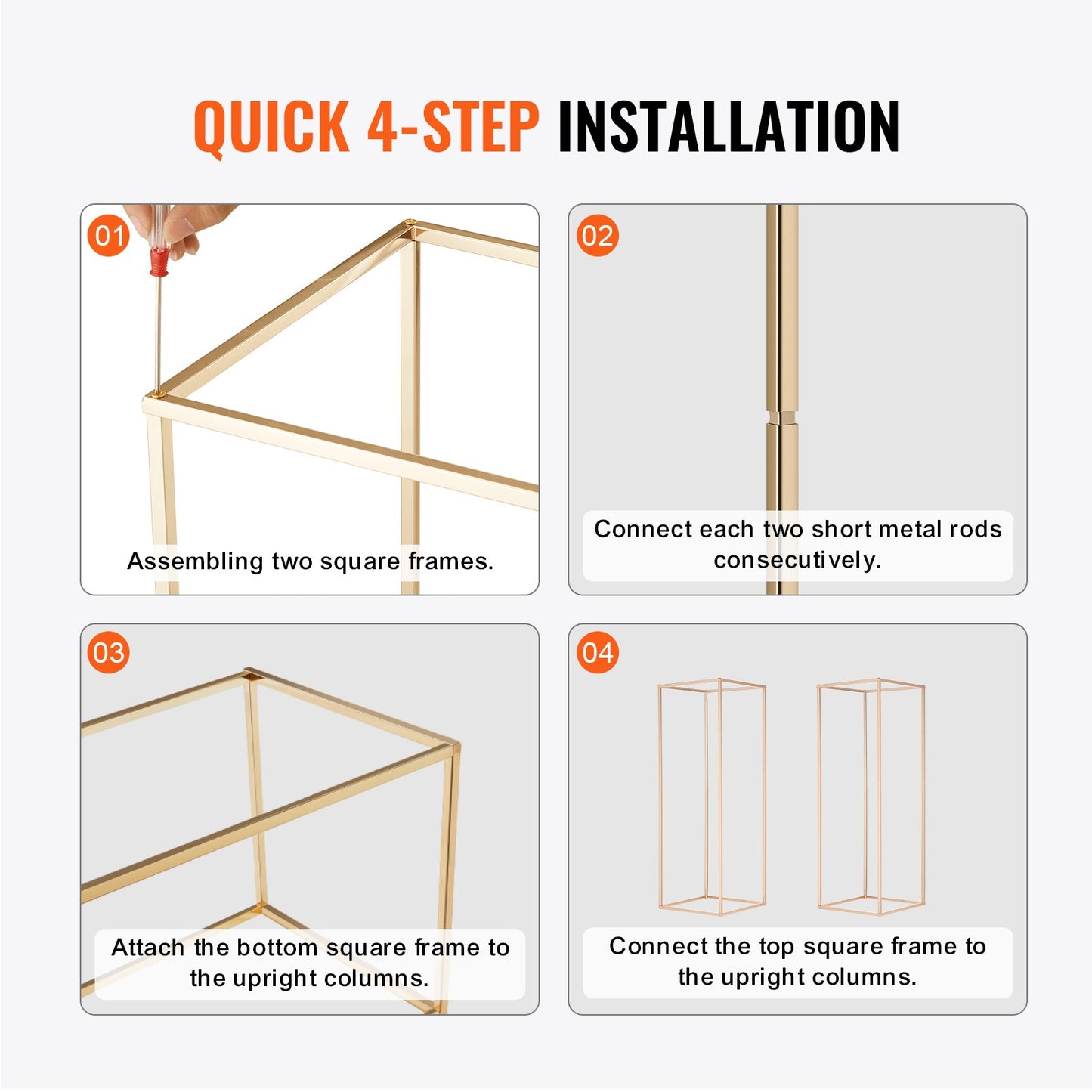2 Stück 80 cm hohe Blumenständer für Hochzeiten, geometrische Tischdekorationen aus Metall in Vasenform, rechteckige Blumenständer in Gold für Bühnen, Empfänge, Partydekorationen und Zuhause