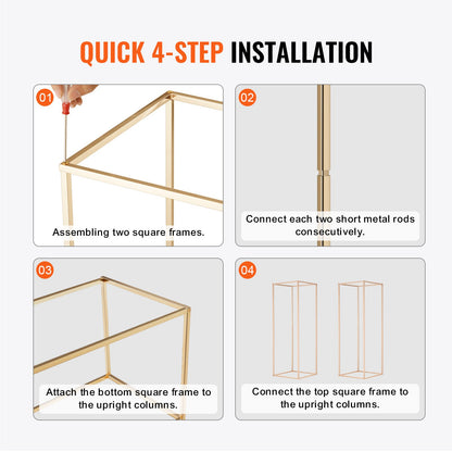 2 Stück 80 cm hohe Blumenständer für Hochzeiten, geometrische Tischdekorationen aus Metall in Vasenform, rechteckige Blumenständer in Gold für Bühnen, Empfänge, Partydekorationen und Zuhause