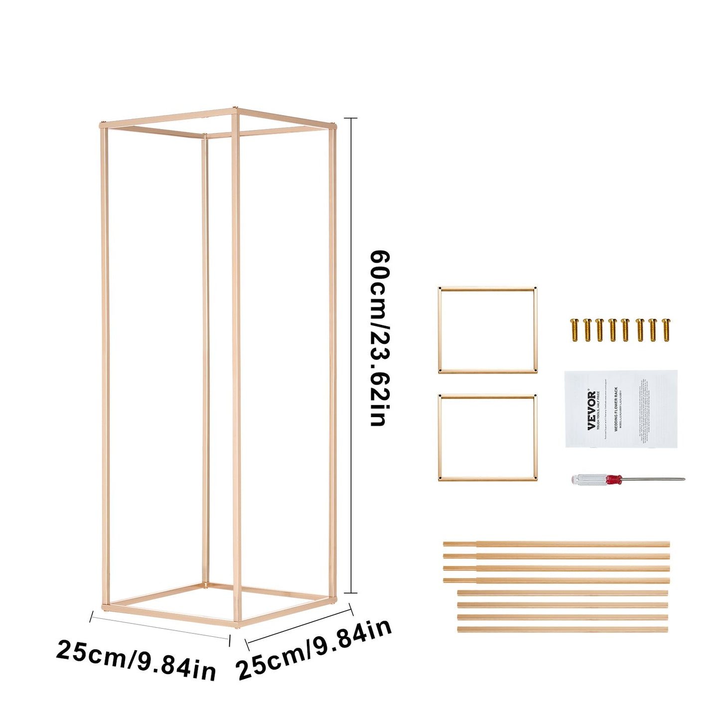 2 Stück 80 cm hohe Blumenständer für Hochzeiten, geometrische Tischdekorationen aus Metall in Vasenform, rechteckige Blumenständer in Gold für Bühnen, Empfänge, Partydekorationen und Zuhause