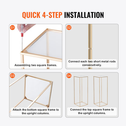 2PCS 31.5inch/80cm High Wedding Flower Stand, With Acrylic Laminate,Metal Vase Column Geometric Centerpiece Stands, Gold Rectangular Floral Display Rack for Events Reception, Party Decoration