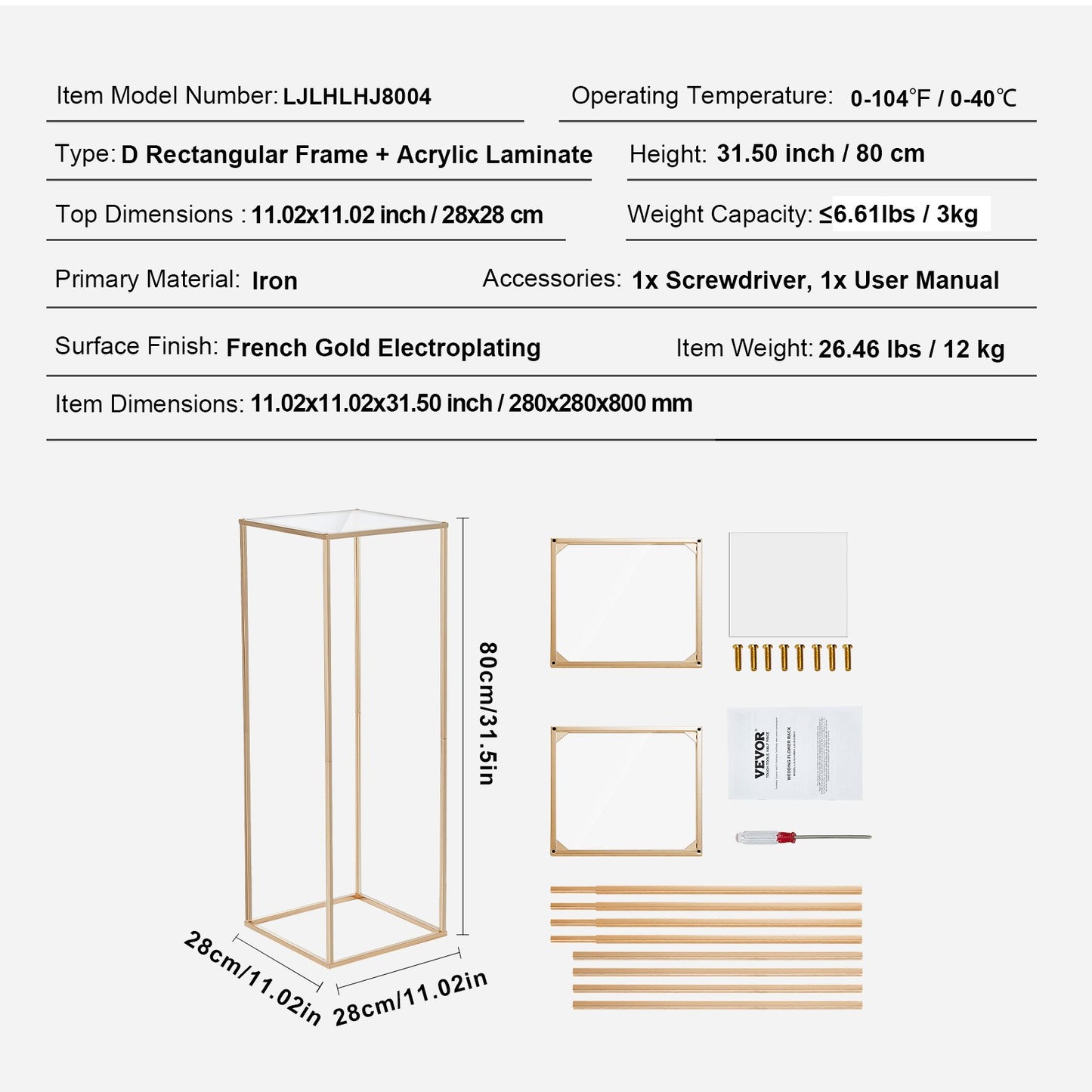 10 Stück 80 cm hohe Blumenständer für Hochzeiten, mit Acryllaminat, geometrischen Metallvasensäulen, goldene rechteckige Blumenständer für Empfänge und Partydekoration