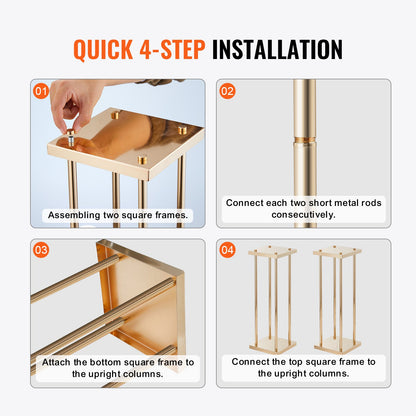 4-teiliges Set goldener Metallsäulen-Blumenständer für Hochzeiten, 60 cm hoch, mit Metalllaminat, geometrische Vasenständer für Tischdekorationen, zylindrische Blumenständer für Veranstaltungen, Empfänge und Partys