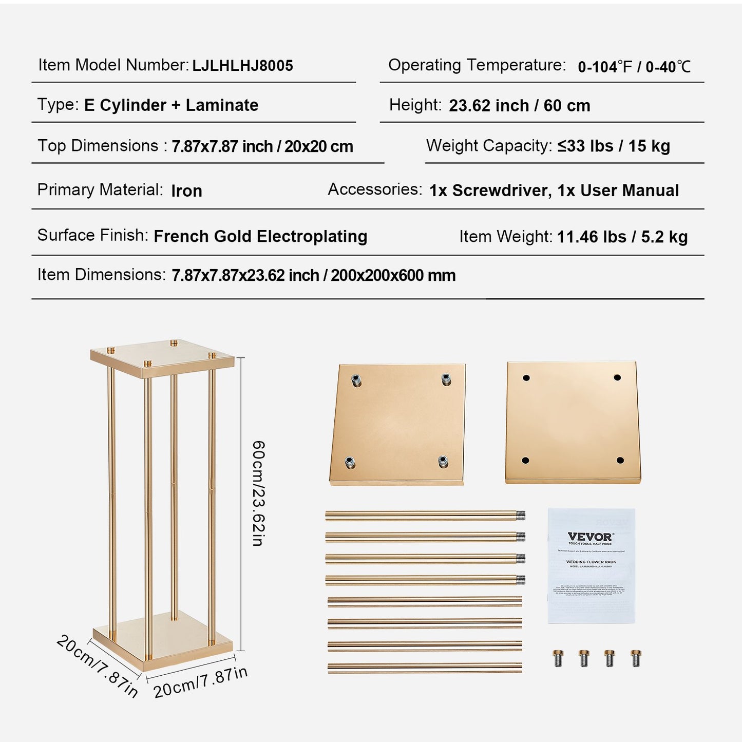 4-teiliges Set goldener Metallsäulen-Blumenständer für Hochzeiten, 60 cm hoch, mit Metalllaminat, geometrische Vasenständer für Tischdekorationen, zylindrische Blumenständer für Veranstaltungen, Empfänge und Partys