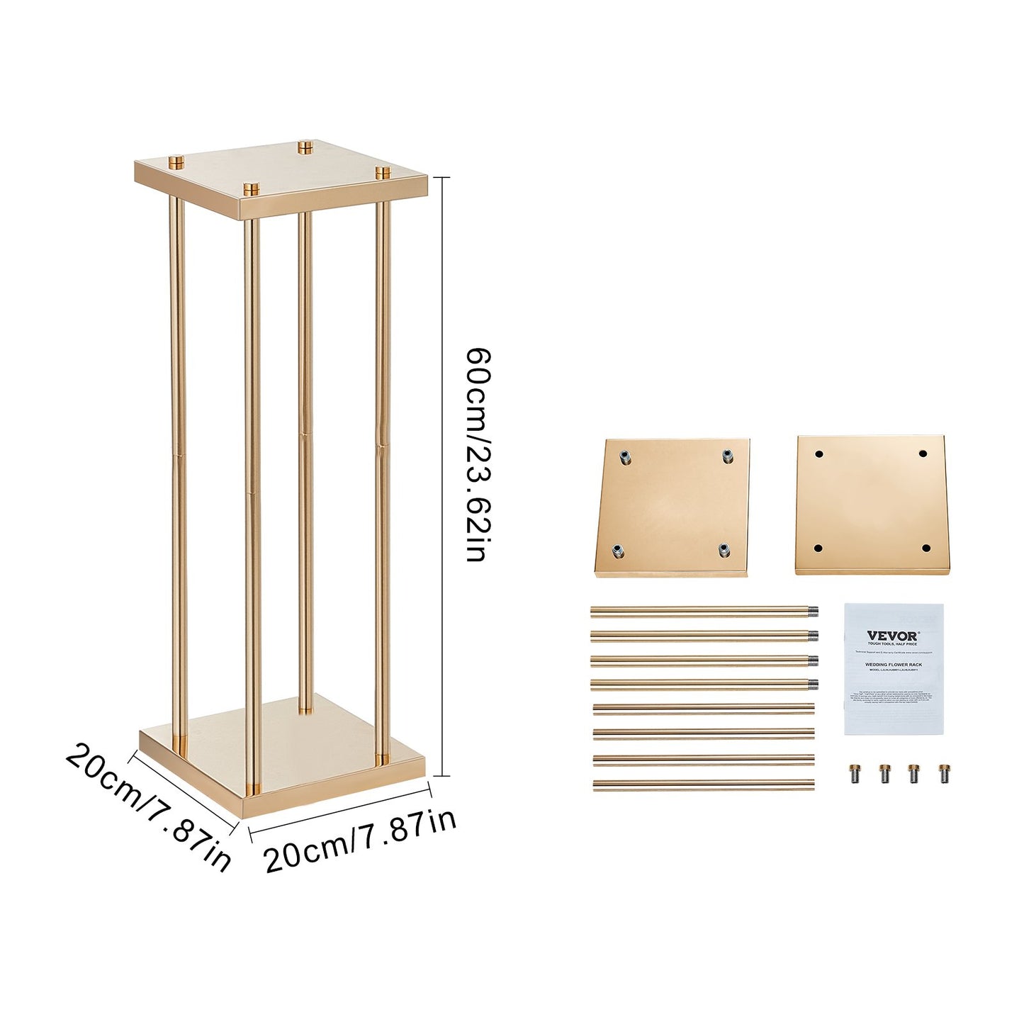 4-teiliges Set goldener Metallsäulen-Blumenständer für Hochzeiten, 60 cm hoch, mit Metalllaminat, geometrische Vasenständer für Tischdekorationen, zylindrische Blumenständer für Veranstaltungen, Empfänge und Partys