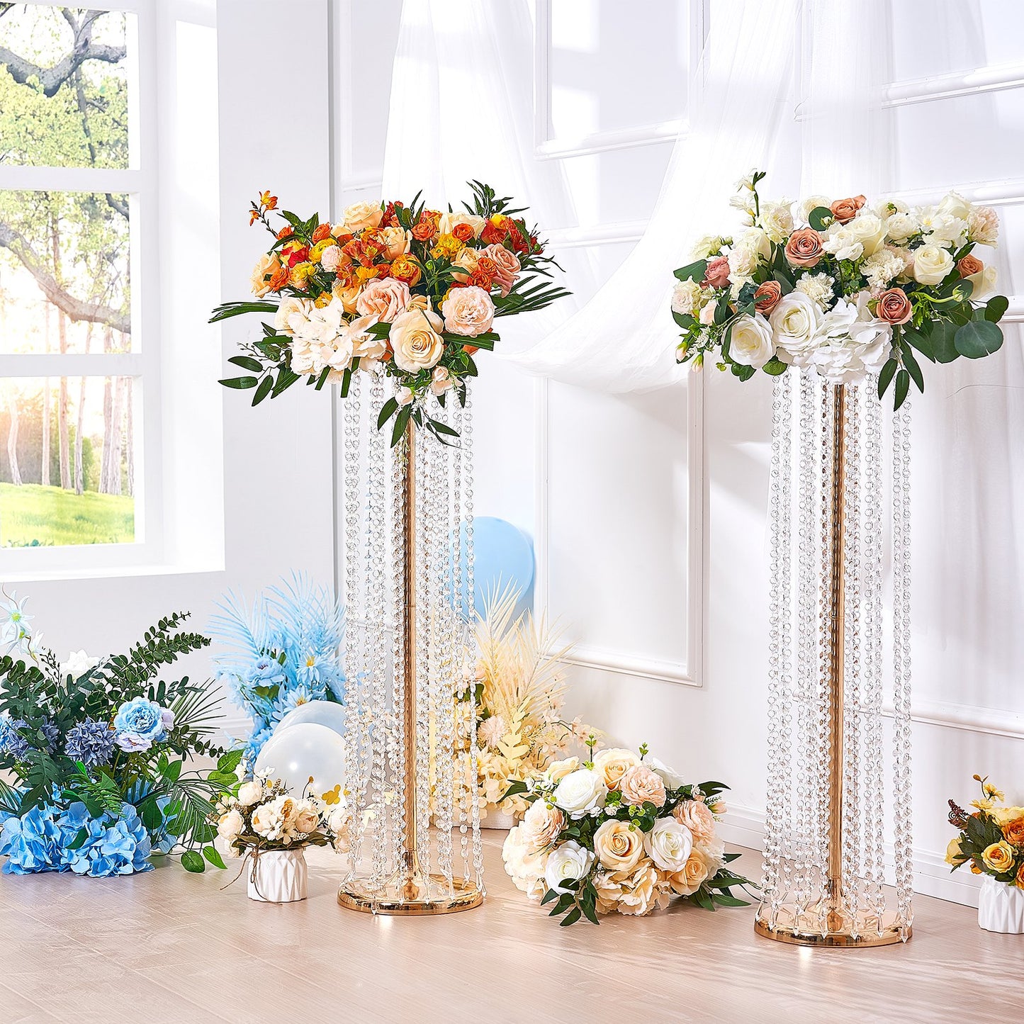10 Stück 90 cm hohe Kristall-Blumenständer für Hochzeiten, luxuriöse Tischdekorationen, Blumenvasen aus Kristall und Metall, perfekt für Bühne, Hochzeitsfeier, Zeremonie, Dinner, Event, Hotel und Heimdekoration