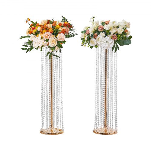 2 Stück 90 cm hohe Kristall-Blumenständer für Hochzeiten, luxuriöse Tischdekorationen, Blumenvasen aus Kristall und Metall, perfekt für Bühne, Hochzeitsfeier, Zeremonie, Dinner, Event, Hotel und Heimdekoration