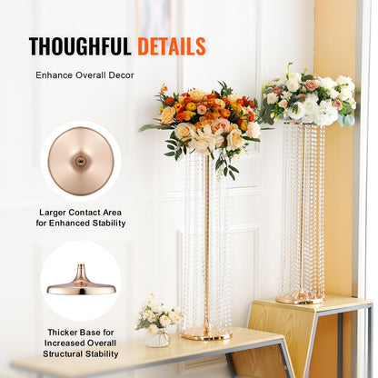 2 Stück 90 cm hohe Kristall-Blumenständer für Hochzeiten, luxuriöse Tischdekorationen, Blumenvasen aus Kristall und Metall, perfekt für Bühne, Hochzeitsfeier, Zeremonie, Dinner, Event, Hotel und Heimdekoration