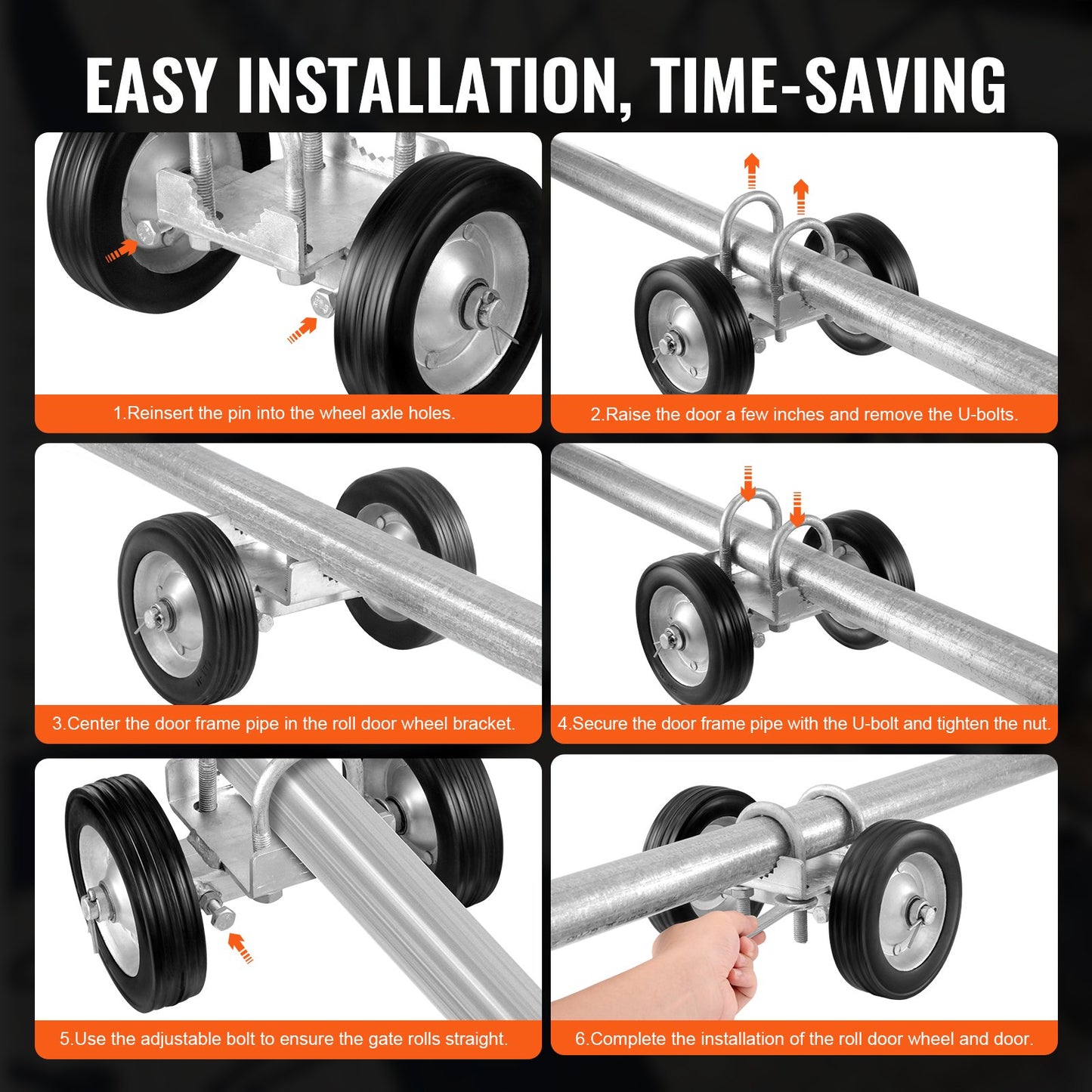 Sliding Gate Kit, 6” Rolling Gate Hardware Kit, Universal Adjustable Sliding Gate Rollers Track Wheels, Heavy Duty Sliding Gate Guide Roller for Sliding Gates and Rolling Door,600lbs Load,Black