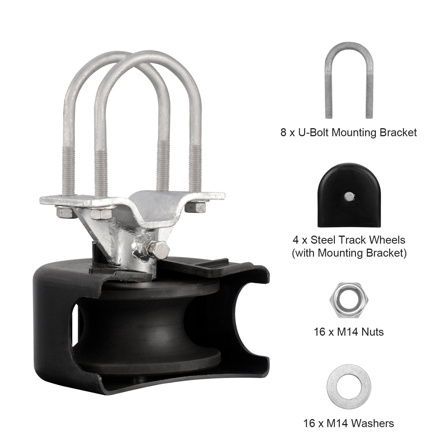 Sliding Gate Kit, Rolling Gate Hardware Kit w/ U-Shaped Wheel Groove for Cantilever Sliding Gates and Rolling Door, Sliding Gate Rollers 4 Track Wheels w/ Cover, Heavy Duty Sliding Roller,Black