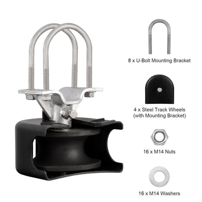 Sliding Gate Kit, Rolling Gate Hardware Kit w/ U-Shaped Wheel Groove for Cantilever Sliding Gates and Rolling Door, Sliding Gate Rollers 4 Track Wheels w/ Cover, Heavy Duty Sliding Roller,Black