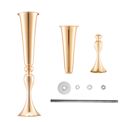 2 Stück 56 cm hohe Hochzeitsblumenvase, metallene Trompeten-Tischdekoration, goldener Blumenständer für Tische bei Hochzeitsfeiern, Jubiläumsfeiern und Geburtstagsveranstaltungen
