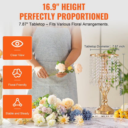 20 Stück 43 cm hohe Kristall-Blumenständer für Hochzeiten, Metallvasen für Tischdekorationen, goldene Blumenhalter und Blumenständer für Hochzeitsdinner, Feiern, Zeremonien und Geburtstagsveranstaltungen