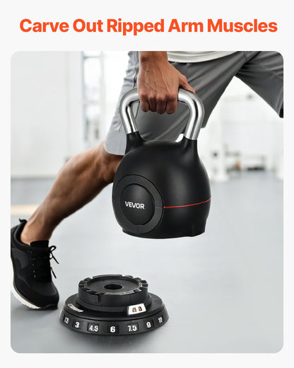 Kettlebell, Adjustable Kettlebell with 7 Weight Levels (1.5, 3, 4.5, 6, 7.5, 9, 10 kg), Die-Cast Aluminum and ABS Material, for Grip Strength Training, Full-body Workout and Cross-Training