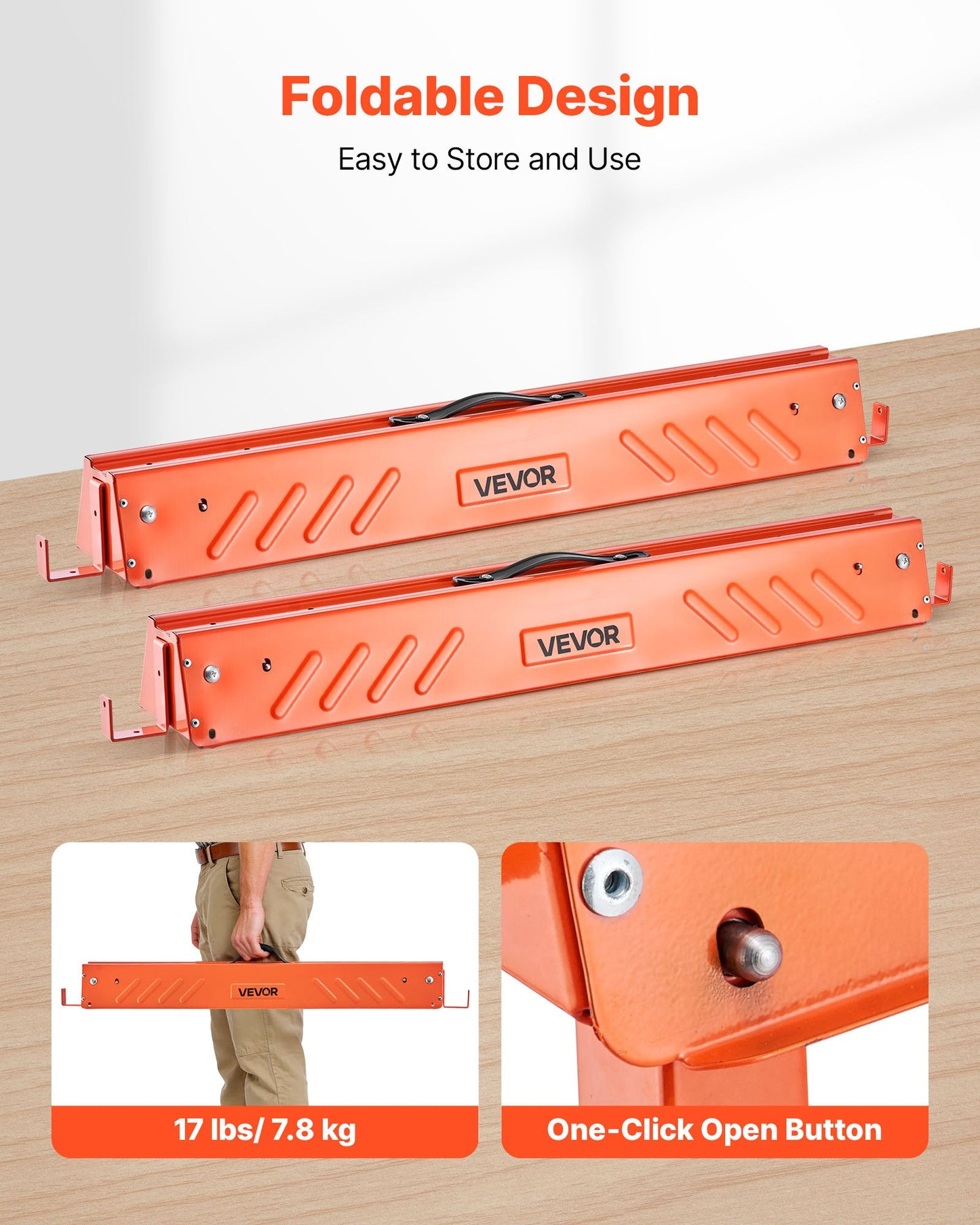 Sägeböcke, 2er-Pack klappbare Arbeitsböcke, Tragfähigkeit 299,4 kg, robuste Beine, tragbarer Ganzmetall-Sägebock mit rutschfesten Fußpolstern, für Holzbearbeitung, Zimmerleute und Bauunternehmer