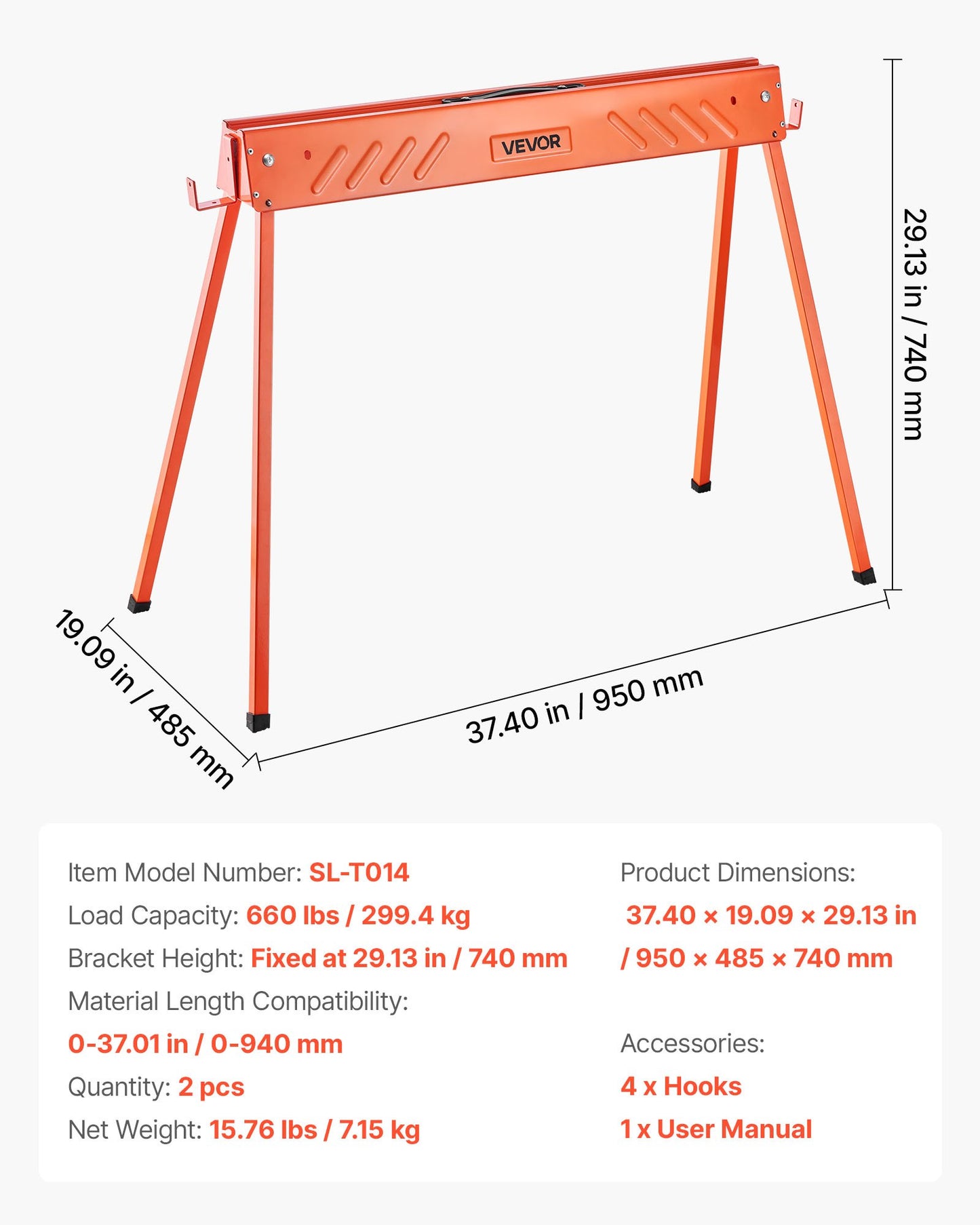 Sägeböcke, 2er-Pack klappbare Arbeitsböcke, Tragfähigkeit 299,4 kg, robuste Beine, tragbarer Ganzmetall-Sägebock mit rutschfesten Fußpolstern, für Holzbearbeitung, Zimmerleute und Bauunternehmer