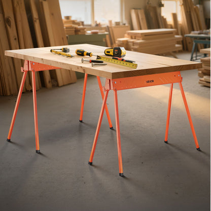 Sägeböcke, 2er-Pack klappbare Arbeitsböcke, Tragfähigkeit 299,4 kg, robuste Beine, tragbarer Ganzmetall-Sägebock mit rutschfesten Fußpolstern, für Holzbearbeitung, Zimmerleute und Bauunternehmer