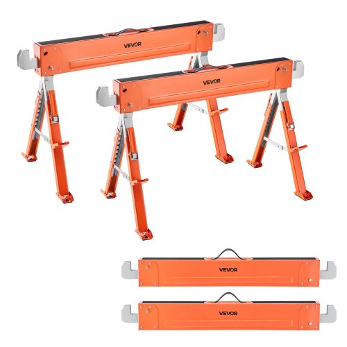 Sägeböcke, 2er-Pack klappbare Arbeitsböcke, Tragfähigkeit 816,5 kg, robuste Beine, höhenverstellbar, rutschfeste Fußpolster, für Holzbearbeitung, Schreiner und Bauunternehmer