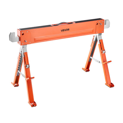 Saw Horses, 2 Pack Folding Work Horses, 816.5 kg Load Capacity Sawhorse with Heavy Duty Legs, Adjustable Height Saw Horse with Non-Slip Foot Pads, for Woodworking, Carpenters and Contractors
