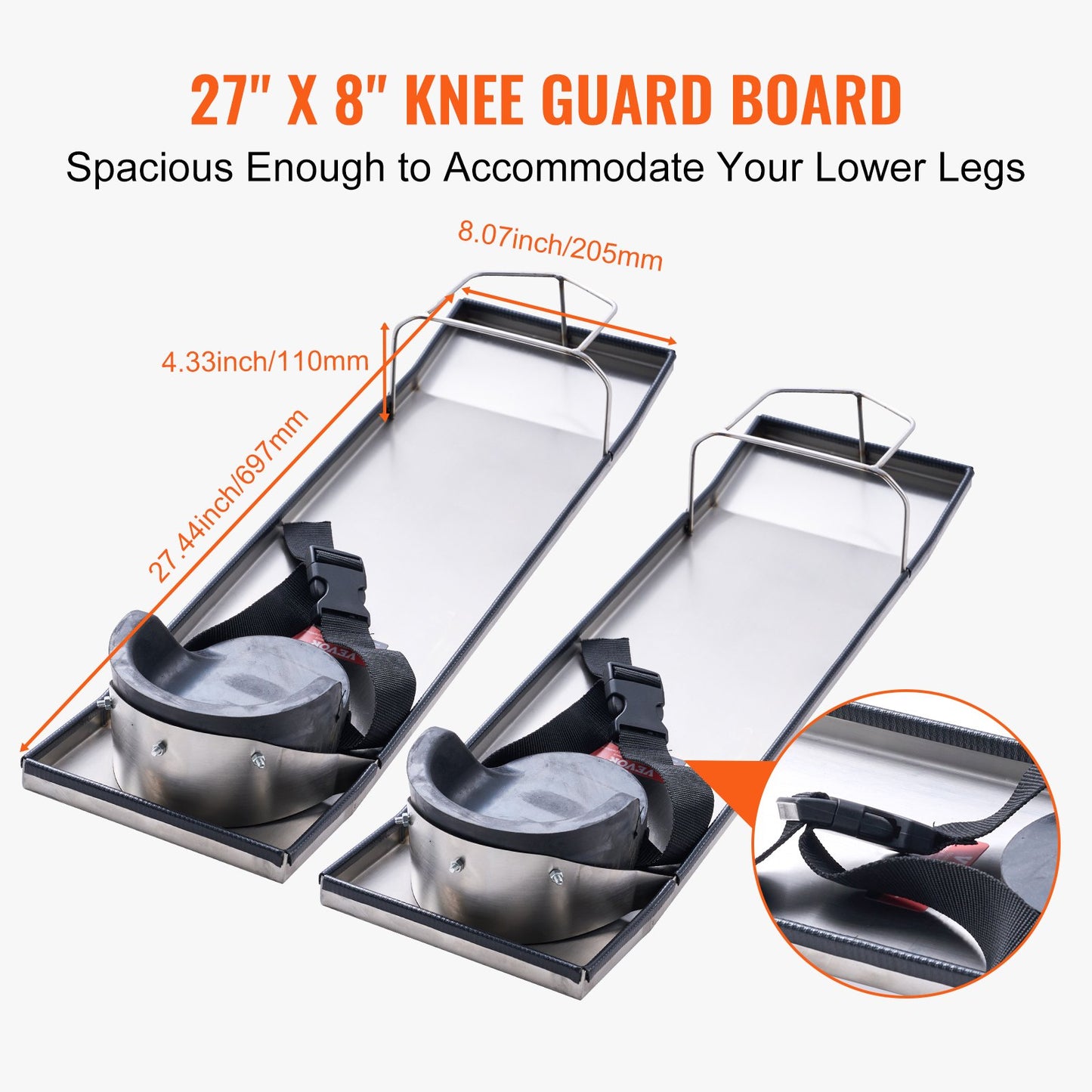 Concrete Knee Boards Stainless Steel, 28'' x 8'' Concrete Sliders, 2 Pairs Concrete Knee Pads Moving Sliders, with Knee Pads & Board Straps for Cement and Concrete Finishing