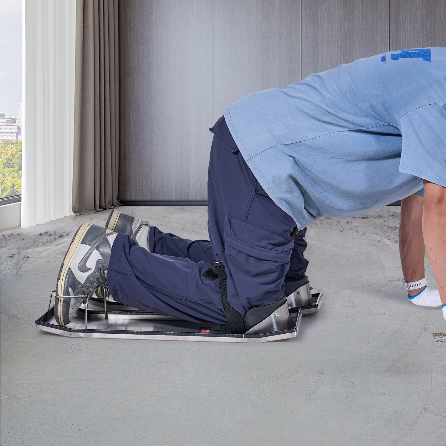 Concrete Knee Boards Stainless Steel, 30'' x 8'' Concrete Sliders, Knee Boards For Concrete, Concrete Knee Pads Moving Sliders, with Knee Pads & Board Straps for Cement and Concrete Finishing