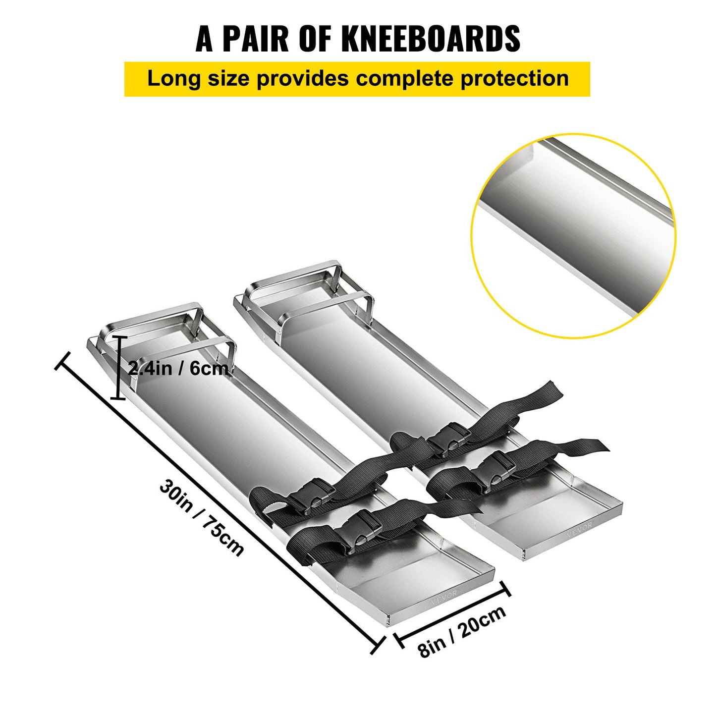 Concrete Knee Boards 30'' x 8'' Slider Knee Boards, Kneeler Board Stainless Steel Kneeboards, Concrete Sliders Pair Moving Sliders, with Concrete Board Straps for Cement and Concrete Finishi