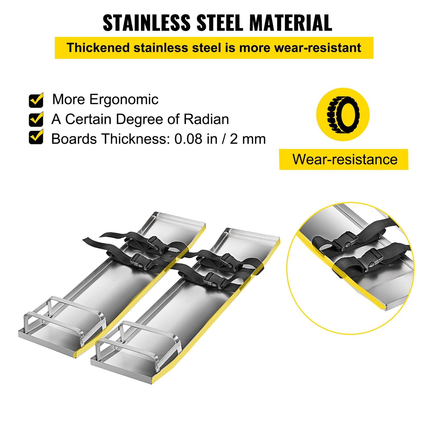 Concrete Knee Boards 30'' x 8'' Slider Knee Boards, Kneeler Board Stainless Steel Kneeboards, Concrete Sliders Pair Moving Sliders, with Concrete Board Straps for Cement and Concrete Finishi