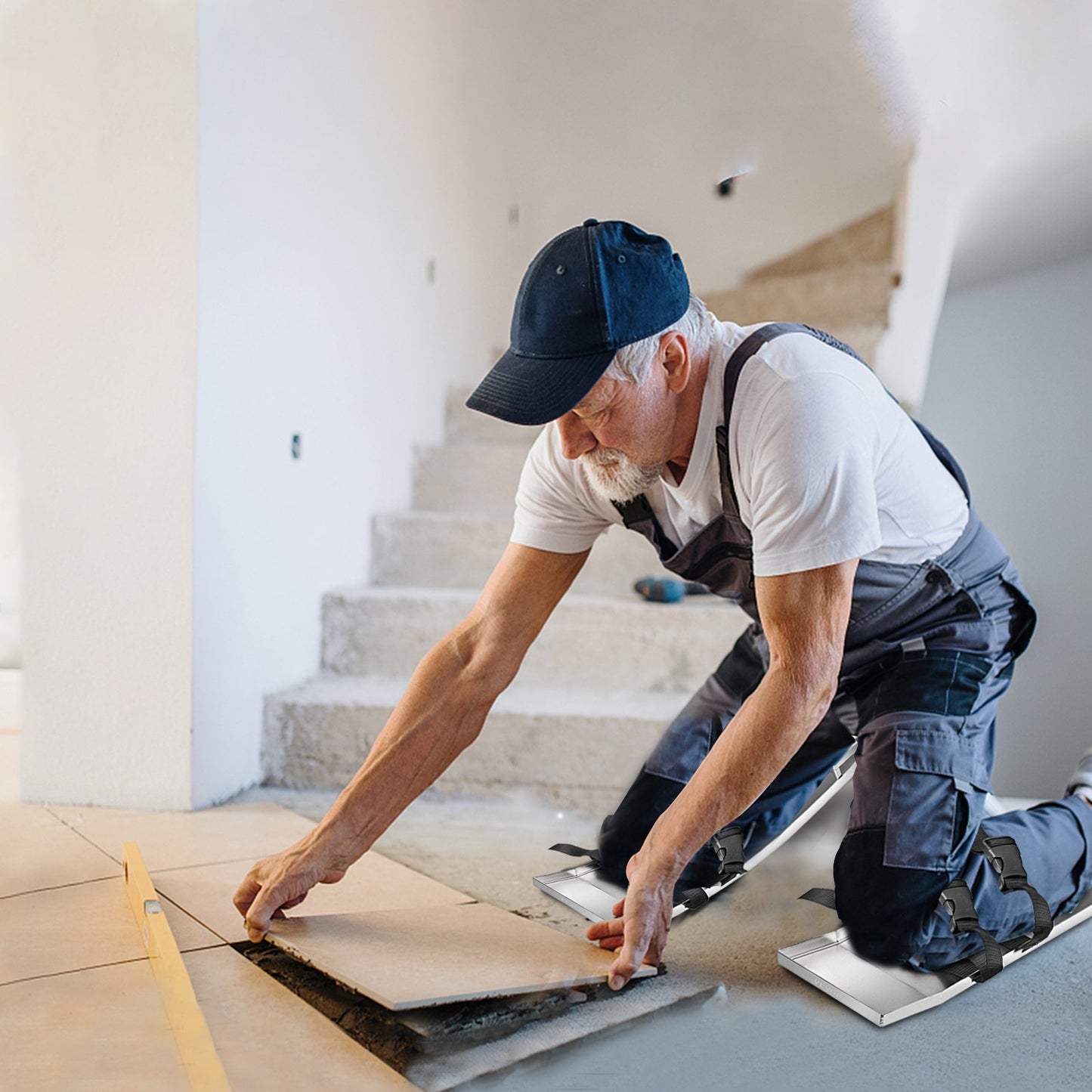 Concrete Knee Boards 30'' x 8'' Slider Knee Boards, Kneeler Board Stainless Steel Kneeboards, Concrete Sliders Pair Moving Sliders, with Concrete Board Straps for Cement and Concrete Finishi