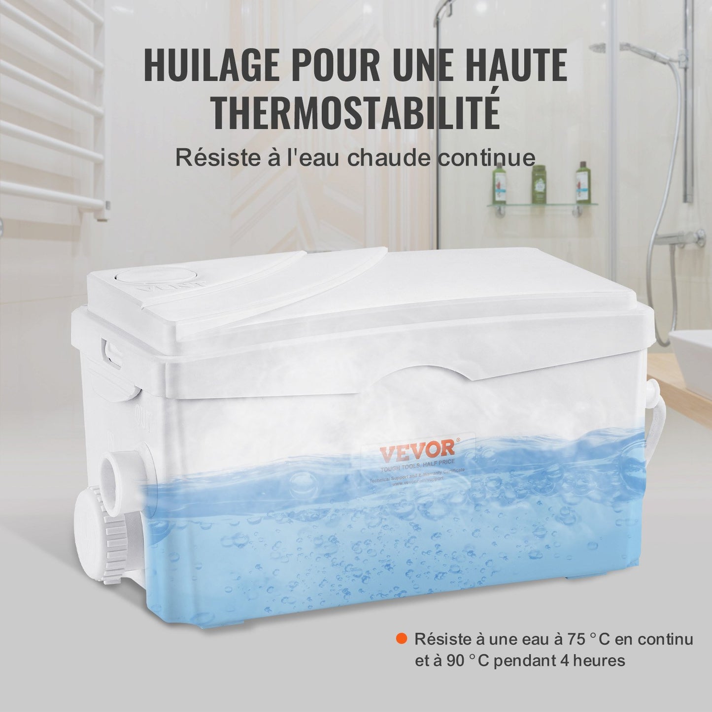 Fäkalienhebeanlage, 350 W, 6000 l/h Fördermenge, 7 m Förderhöhe, Fäkalienhebeanlage mit 3 Wasserzuläufen für Keller, Küche, Spüle, Dusche, Badewanne, Waschmaschine/Trockner