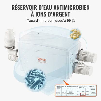 Fäkalienhebeanlage, 350 W, 6000 l/h Fördermenge, 7 m Förderhöhe, Fäkalienhebeanlage mit 3 Wasserzuläufen für Keller, Küche, Spüle, Dusche, Badewanne, Waschmaschine/Trockner