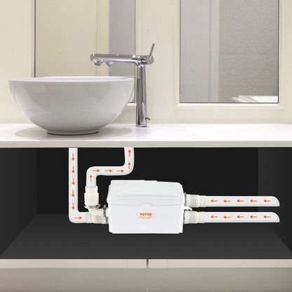 Fäkalienhebeanlage, 350 W, 6000 l/h Fördermenge, 7 m Förderhöhe, Fäkalienhebeanlage mit 3 Wasserzuläufen für Keller, Küche, Spüle, Dusche, Badewanne, Waschmaschine/Trockner