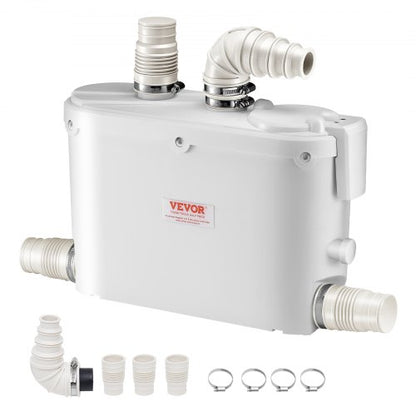 Fäkalienhebeanlage, 500 W, 110 l/min (29 GPM) Fördermenge, 8 m Förderhöhe, Fäkalienhebeanlage mit 4 Wasserzuläufen, Abwasserentsorgungs-Spülmaschine für Küche, Keller, Dusche, Waschbecken, Waschküche und Badewanne