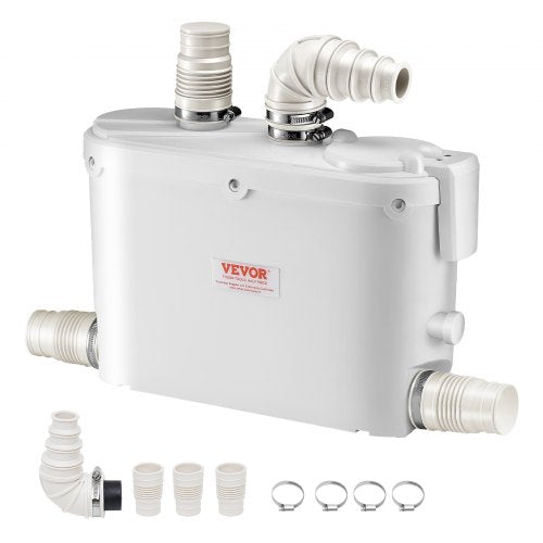 Fäkalienhebeanlage, 500 W, 110 l/min (29 GPM) Fördermenge, 8 m Förderhöhe, Fäkalienhebeanlage mit 4 Wasserzuläufen, Abwasserentsorgungs-Spülmaschine für Küche, Keller, Dusche, Waschbecken, Waschküche und Badewanne