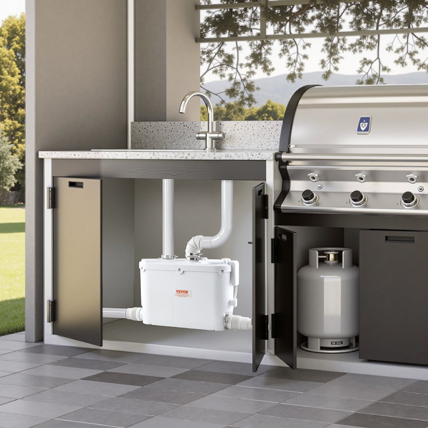 Fäkalienhebeanlage, 500 W, 110 l/min (29 GPM) Fördermenge, 8 m Förderhöhe, Fäkalienhebeanlage mit 4 Wasserzuläufen, Abwasserentsorgungs-Spülmaschine für Küche, Keller, Dusche, Waschbecken, Waschküche und Badewanne