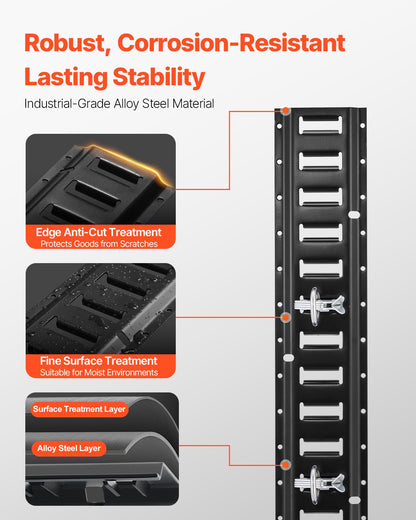 E-Schienen-Zurrschienen-Set, 18-teilig (1,5 m E-Schienen), bestehend aus 4 Stahlschienen, 8 O-Ring-Ankern, 4 Zurrösen mit D-Ring und 2 Ratschengurten. Zur Sicherung von Lasten, Motorrädern und Fahrrädern. Tragkraft: 907 kg.