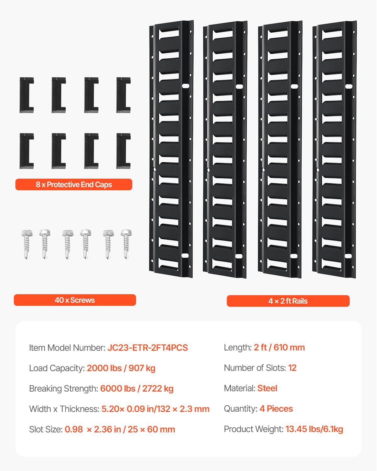 E-Track-Zurrschienen-Set, 2-Fuß-Stahlschienen, 4er-Pack, sichert Ladung und schwere Lasten bis zu 2000 lbs, robuste E-Track-Schienen mit Schrauben für Garagen, Transporter, Anhänger, Motorrad-Zurrgurte, ATV-Halterungen