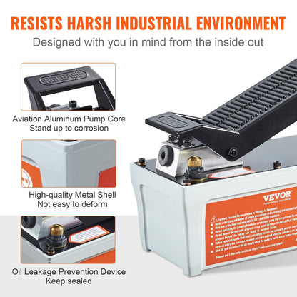 Air Hydraulic Pump, 6895 bar 1.9L Reservoir, NPT 10mm Oil Outlet, NPT 6.4 mm Inlet, 2m Pipe, Foot Actuated Hydraulic Pump Air Treadle for Auto Body Frame Machines and Pulling Post, Gray