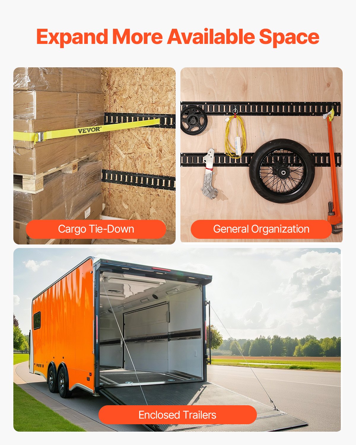 E-Track-Zurrschienen-Set, 30-teilig, 152,4 cm E-Tracks-Set, bestehend aus 4 Stahlschienen, 2 Einzelschlitzschienen, 8 O-Ringen, 8 Zurrösen mit D-Ring und 8 Endkappen, Sicherungszubehör für Ladung, Motorräder und Fahrräder