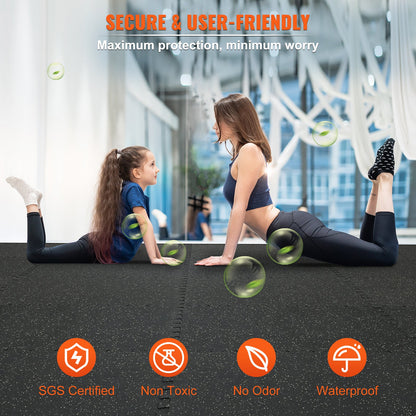 12 PCS 1/2 inch Thick Gym Floor Mats, 24" x 24" EVA Foam & Rubber Top Interlocking Workout Floor Mats with 48 sq.ft Coverage, Waterproof Exercise Puzzle Flooring for Gym, Home, Garage, Basemen