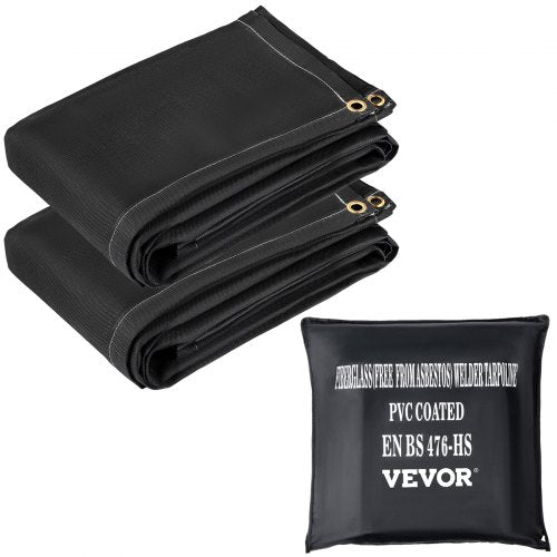 Fire Blankets, 2 Pack Welding Blankets, 2.4 x 3 m Fire Suppression Blanket, 550°C Flame Retardant Blanket, Black Fire Emergency Blankets, Fiberglass Fire Retardant Blanket with 12 Brass Grommets