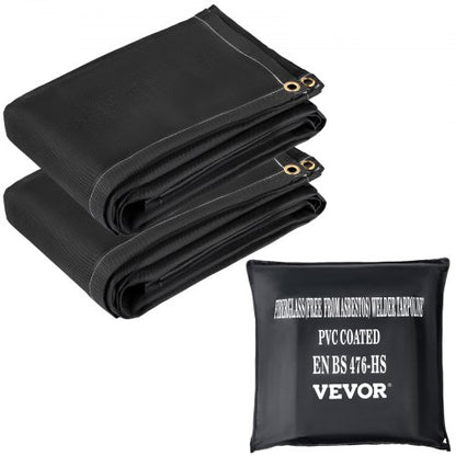 Fire Blankets, 2 Pack Welding Blankets, 2.4 x 3 m Fire Suppression Blanket, 550°C Flame Retardant Blanket, Black Fire Emergency Blankets, Fiberglass Fire Retardant Blanket with 12 Brass Grommets