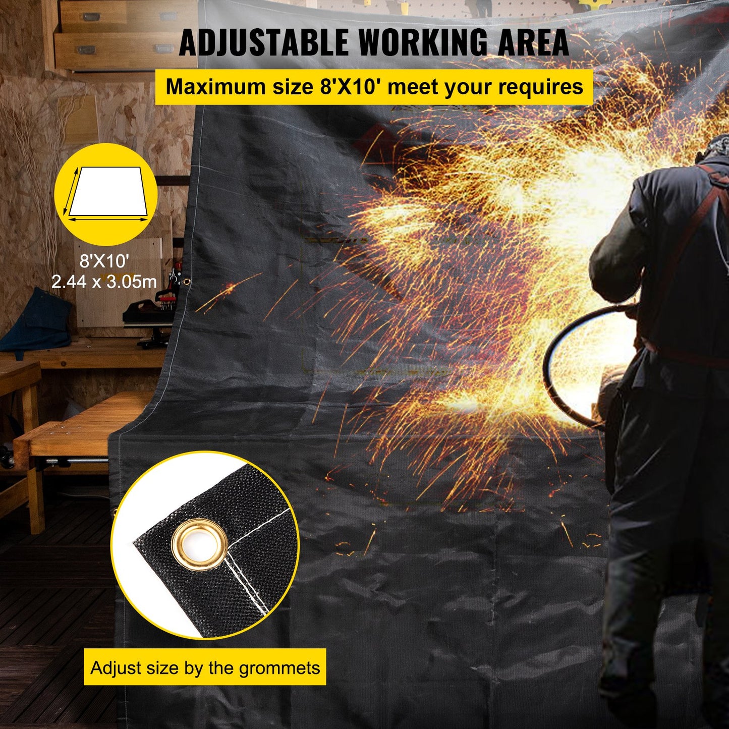 Fire Blankets, 2 Pack Welding Blankets, 2.4 x 3 m Fire Suppression Blanket, 550°C Flame Retardant Blanket, Black Fire Emergency Blankets, Fiberglass Fire Retardant Blanket with 12 Brass Grommets