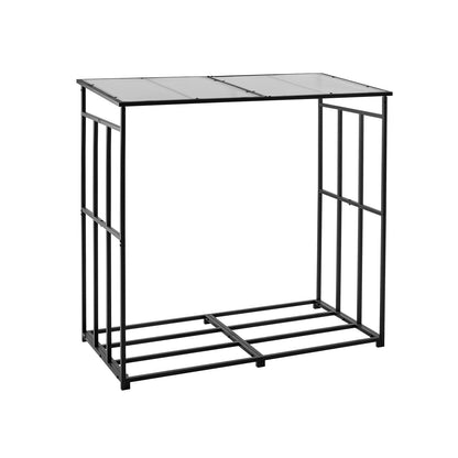 Brennholzregal mit schrägem Dach, 143 cm, geeignet für 1/4 Raummeter Brennholz, max. Tragkraft 299 kg, pulverbeschichtetes Metall-Brennholzregal für Kamin, Terrasse, Garten