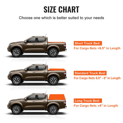 Ladungsnetz, 183 x 145 cm, robustes LKW-Ladungsnetz für Ladeflächen, 4 verstellbare Gurte mit Karabinern und S-Haken, verschleißfest und wetterfest, geeignet für Pickups, LKWs, Jeeps, SUVs und Boote