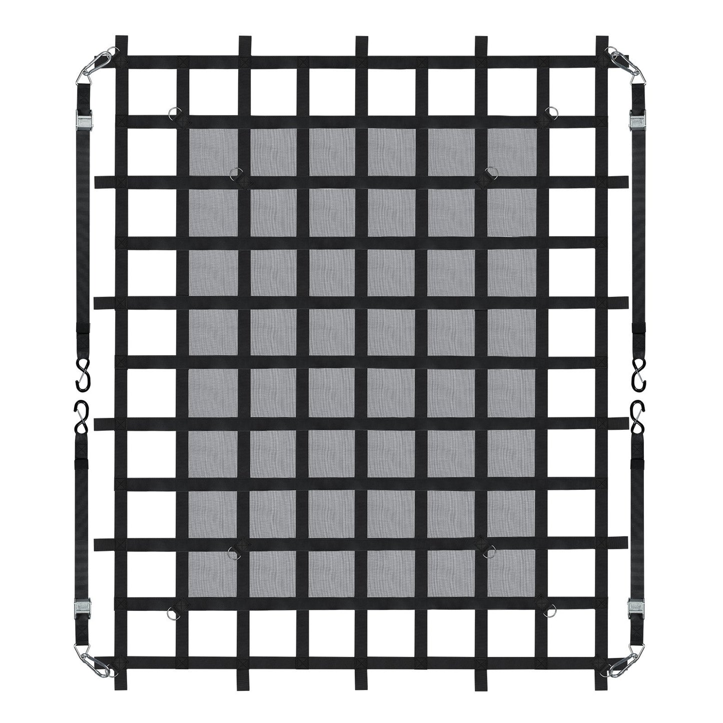 Ladungsnetz, 183 x 145 cm, robustes LKW-Ladungsnetz für Ladeflächen, 4 verstellbare Gurte mit Karabinern und S-Haken, verschleißfest und wetterfest, geeignet für Pickups, LKWs, Jeeps, SUVs und Boote