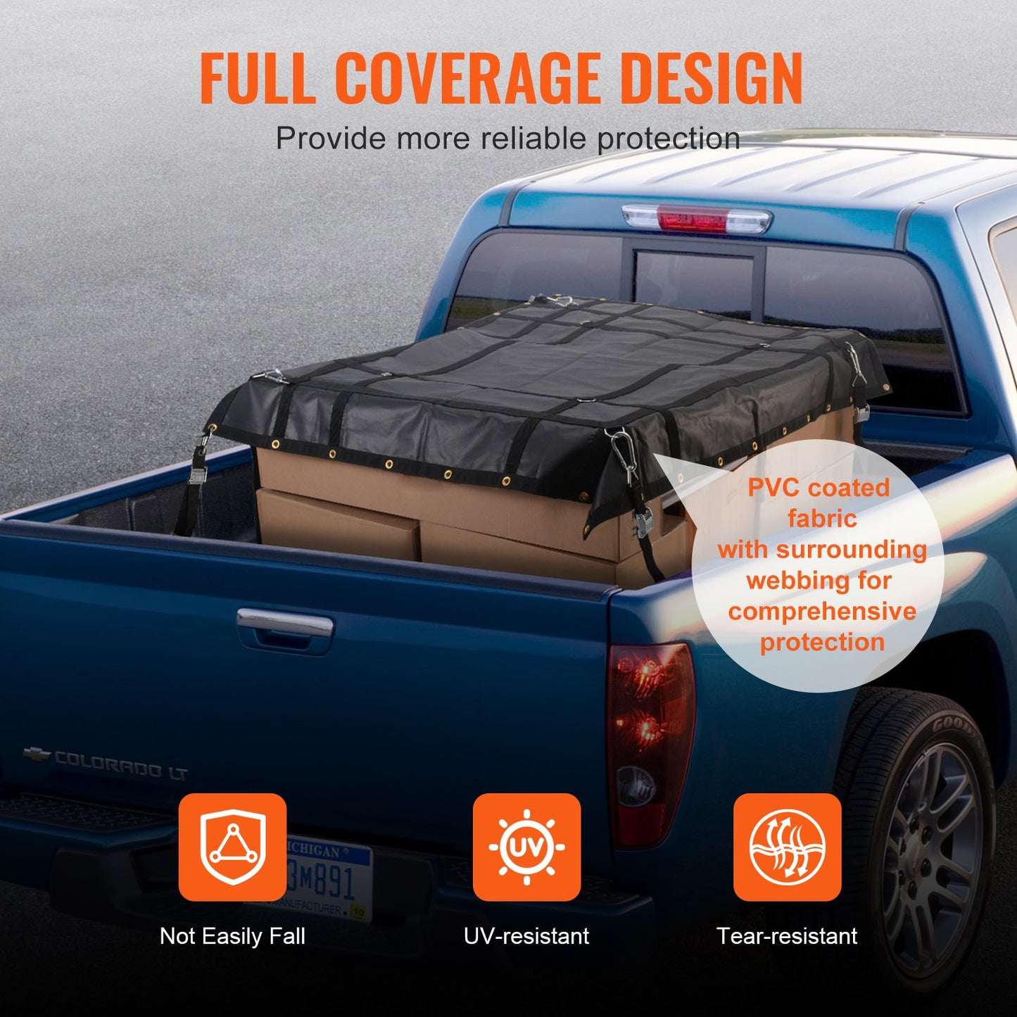 Cargo Net, 72 in x 57 in, Heavy Duty Truck Cargo Net for Truck Bed, 4 Adjustable Straps with Carabiners and Rubber Coated Hooks, Durable, Suitable for Pickup, Jeep, Truck, SUV, Boat (Black)