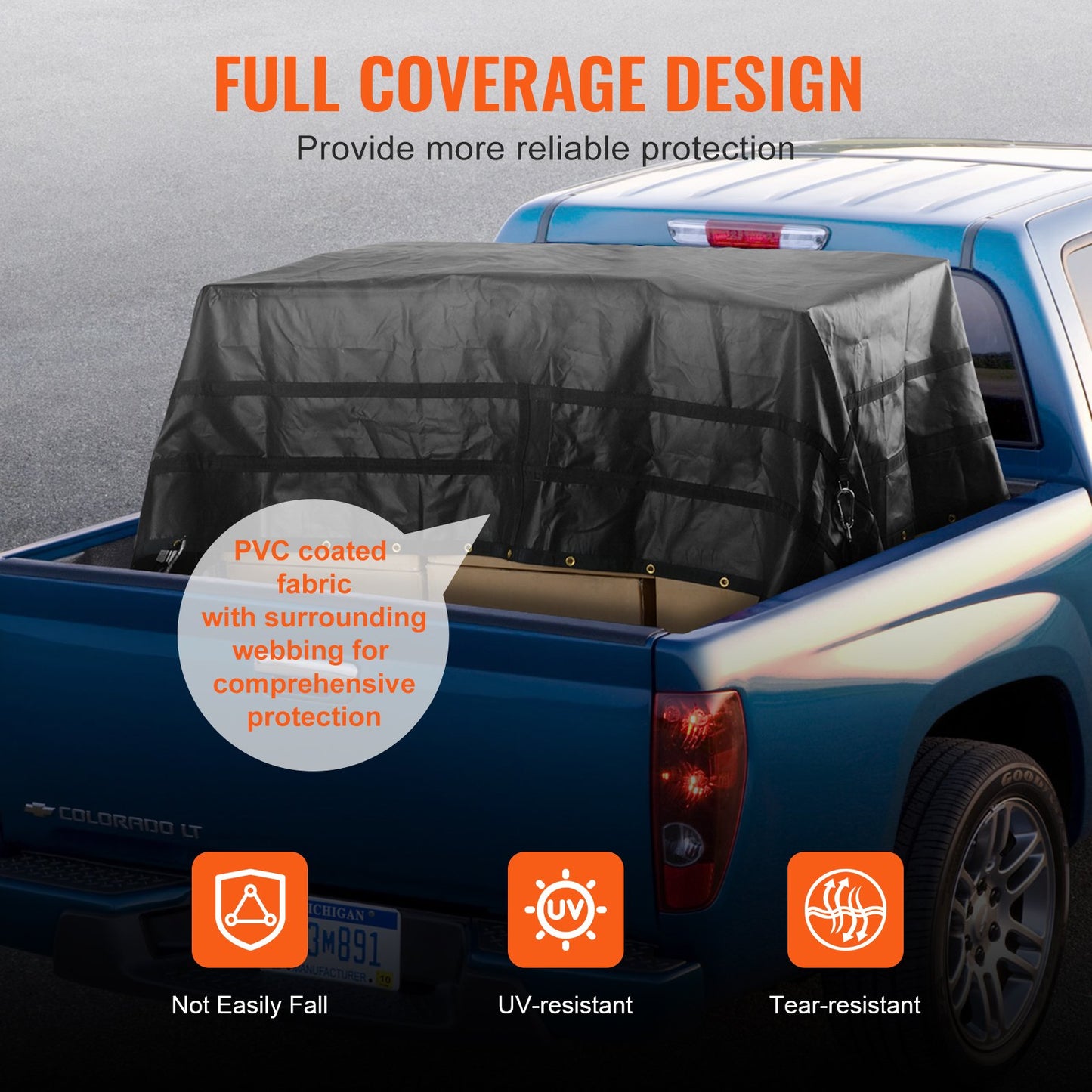 Ladungsnetz, 120 Zoll x 105 Zoll, robustes LKW-Ladungsnetz für Ladeflächen, 4 verstellbare Gurte mit Karabinern und gummierten Haken, langlebig, geeignet für Pickups, Jeeps, LKWs, SUVs, Boote (Schwarz)